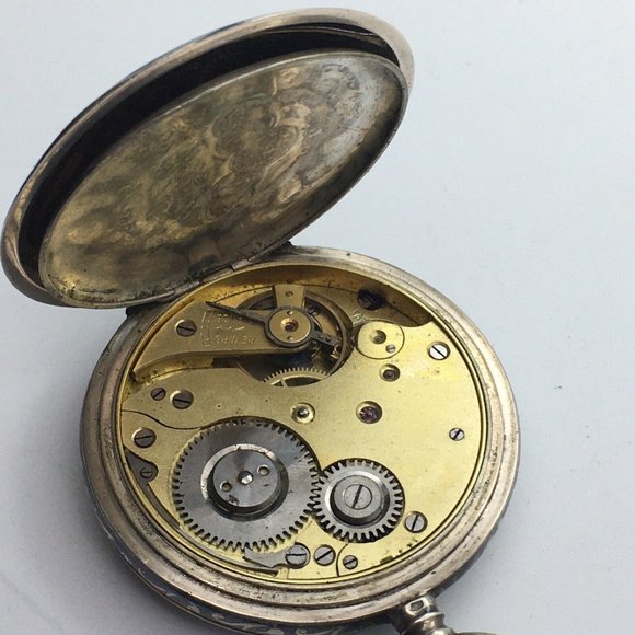 Antique / Vintage Lyst Glashute Niello Lovers Silver Rose Gold Pocket Watch Runs - Picture 10 of 10